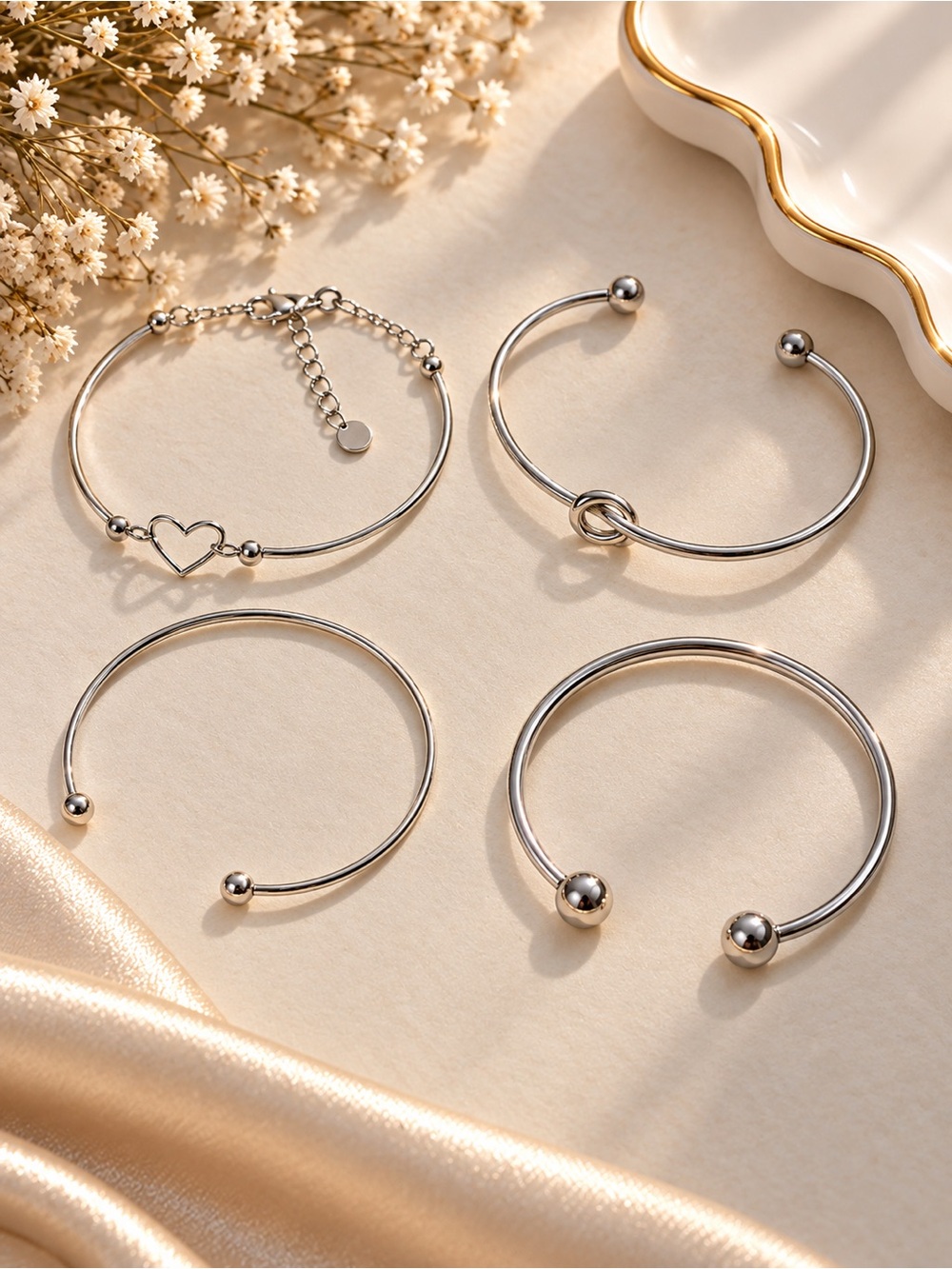 Sterling Silver-Tone Women's Bracelet Set - 4 Piece